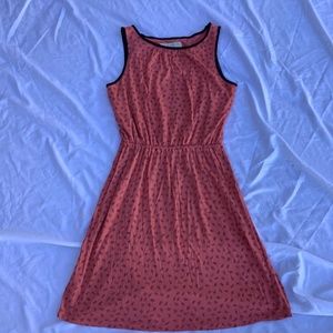 Loft XS casual dress,, pull-over, elastic waist, orange & small black pattern